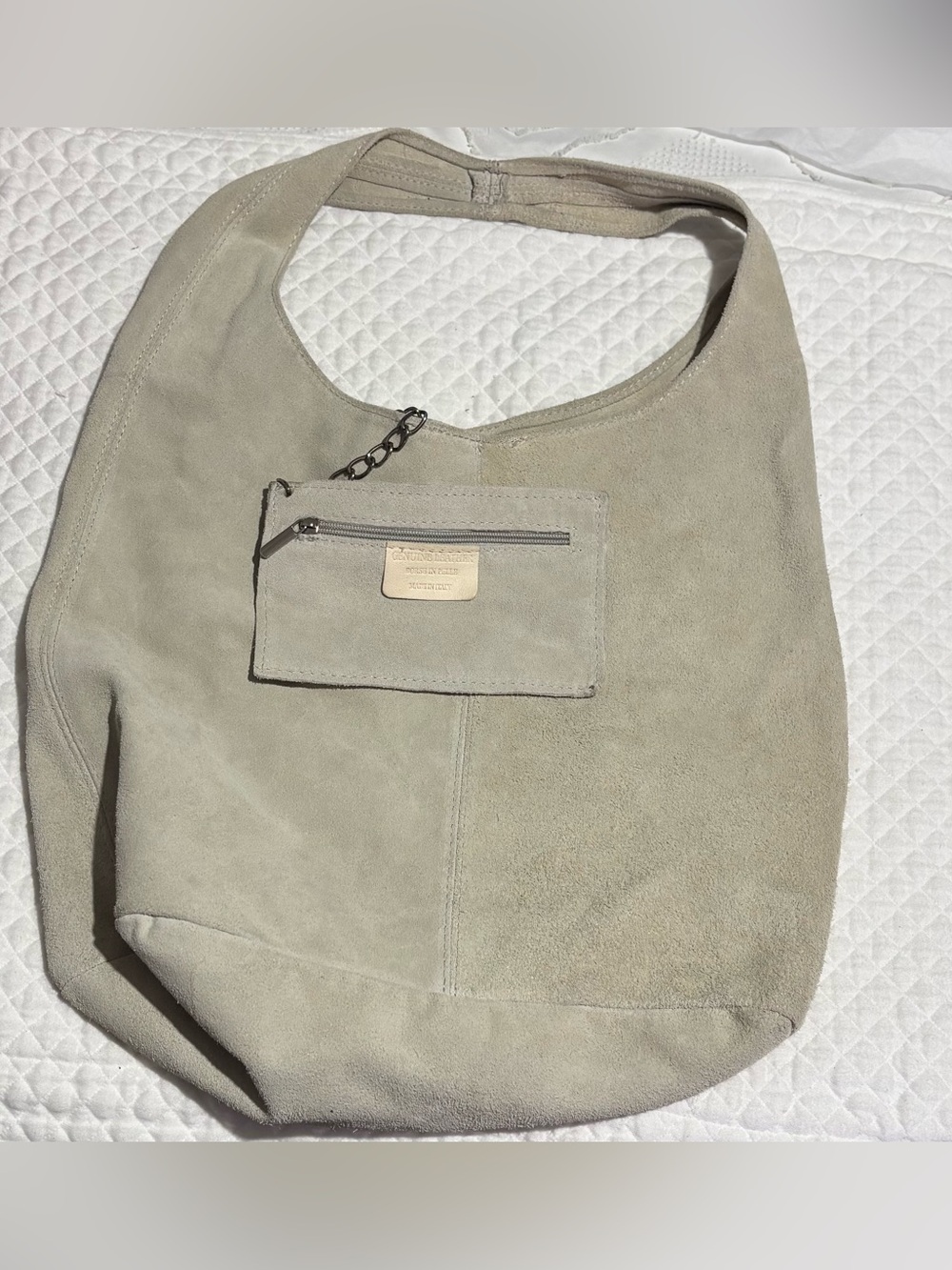 Borse In Pelle Italian-Made Suede Shoulder Hobo Bag in Light Taupe